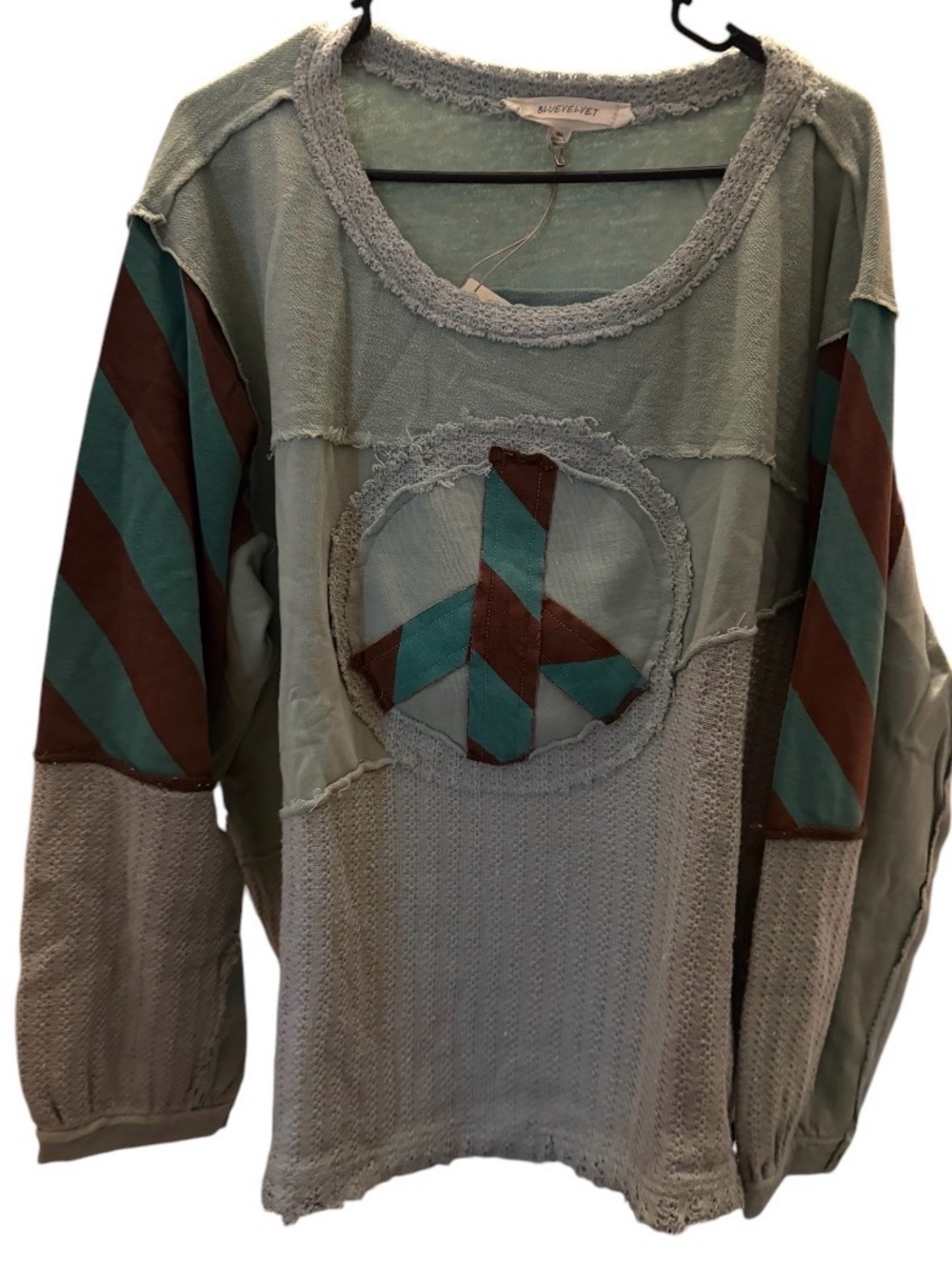 Blue Velvet sage mixed material Peace Pullover size XL PTP 28”